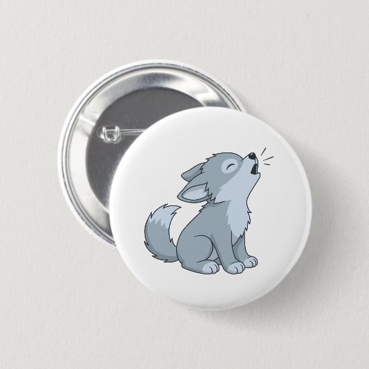 Badge Rond 5 Cm Cute Howling Wolf Pup (Devant & derrière)