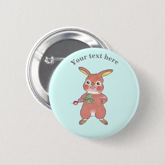 Badge Rond 5 Cm Cute Hungry Bunny Rabbit Blue Button (Devant & derrière)