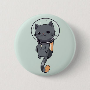 Badge Rond 5 Cm Cute Kawaii Astronaut Chat noir