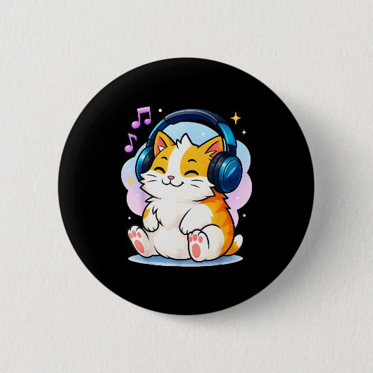 Badge Rond 5 Cm Cute Kawaii Cat Neko Funny Music Kitten Lover K-p (Devant)