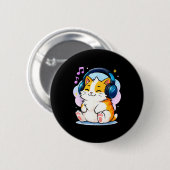 Badge Rond 5 Cm Cute Kawaii Cat Neko Funny Music Kitten Lover K-p (Devant & derrière)