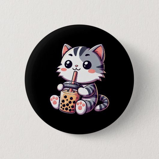 Badge Rond 5 Cm Cute Kawaii Chat Boba Bubble Thé Lait Anime Neko K (Devant)