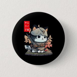 Badge Rond 5 Cm Cute Kawaii Samurai Guerrier Kawaii Chat Japonais