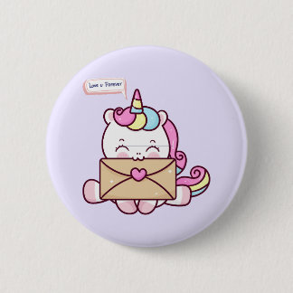 Badge Rond 5 Cm Cute Kawaii Unicorn Love Illustration