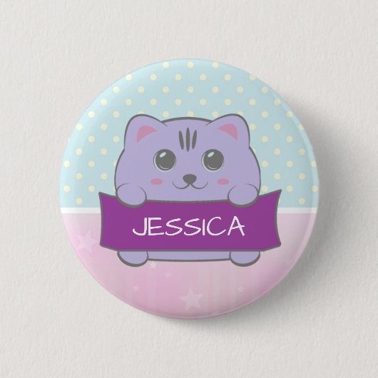 Badge Rond 5 Cm Cute Kitten Personalised Polka Dot (Devant)