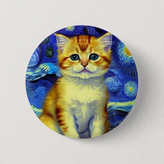 Badge Rond 5 Cm Cute Kitten Starry Night Van Gogh (Devant)