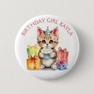 Badge Rond 5 Cm Cute Kitten thème Anniversaire fille personnalisée