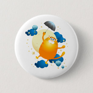 Badge Rond 5 Cm Cute Kitten volant avec parapluie
