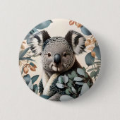Badge Rond 5 Cm Cute Koala Eucalyptus Feuilles (Devant)