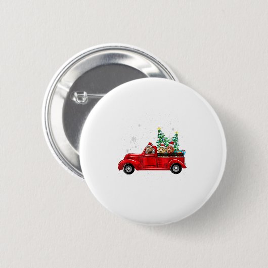Badge Rond 5 Cm Cute Labradoodles Riding Camion Rouge À C (Devant & derrière)