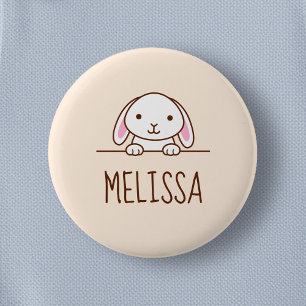 Badge Rond 5 Cm Cute Little Bunny Peeking above Custom Name 2