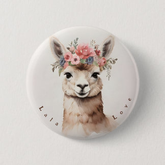 Badge Rond 5 Cm Cute Llama dit Lala Love Bouton personnalisé