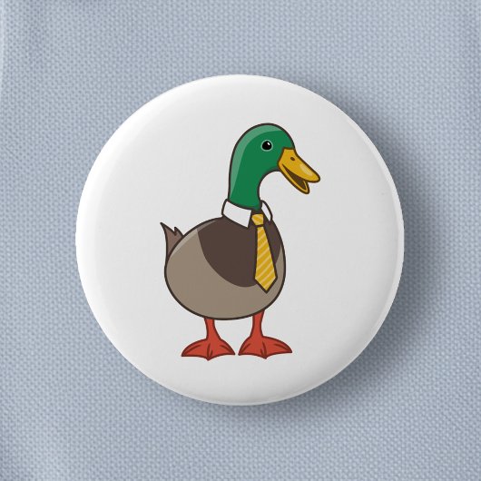 Badge Rond 5 Cm Cute Mallard Duck White Collar Necktie