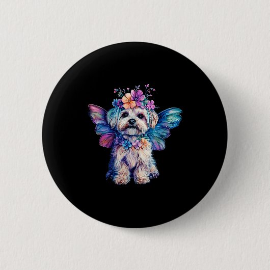 Badge Rond 5 Cm Cute Maltese Dog Angel With Wings  (Devant)