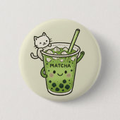 Badge Rond 5 Cm Cute Matcha Bubble Thé avec chat Kawaii Boisson gl (Devant)