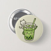 Badge Rond 5 Cm Cute Matcha Bubble Thé avec chat Kawaii Boisson gl (Devant & derrière)