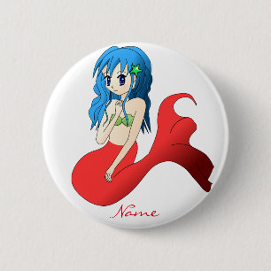 Badge Rond 5 Cm Cute Mermaid à cheveux bleus Thunder_Cove
