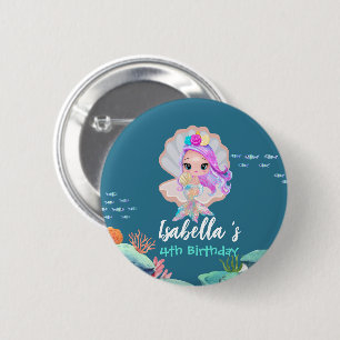 Badge Rond 5 Cm Cute Mermaid Rainbow couronne perle Anniversaire f
