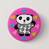 Badge Rond 5 Cm Cute moderne Kawaii Panda Ours Rose Coeurs d'amour (Devant)