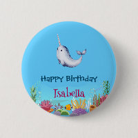 Cute Narwhal Fish Unicorn Baleine mer Anniversaire