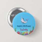 Badge Rond 5 Cm Cute Narwhal Fish Unicorn Baleine mer Anniversaire (Devant & derrière)