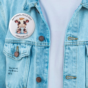 Badge Rond 5 Cm Cute Noir & Blanc Kawaii Bébé Vache Boire Lait