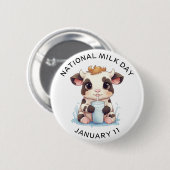 Badge Rond 5 Cm Cute Noir & Blanc Kawaii Bébé Vache Boire Lait (Devant & derrière)