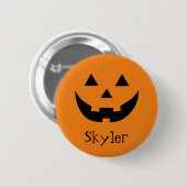 Badge Rond 5 Cm Cute orange Jack-o'-lantern nom personnalisé Hallo (Devant & derrière)