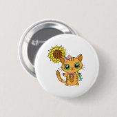 Badge Rond 5 Cm Cute Orange Kawaii Chat avec tournesol (Devant & derrière)
