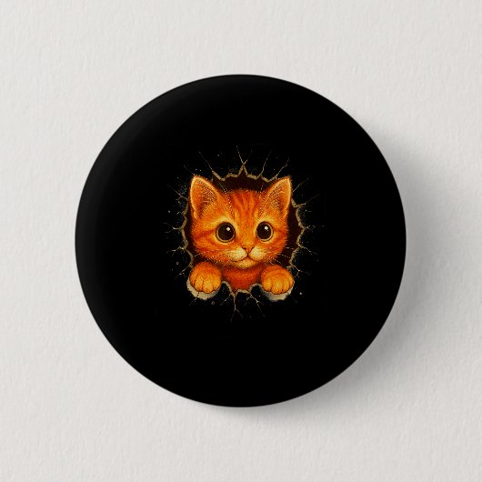 Badge Rond 5 Cm Cute Orange Kitten Cracks Mug Wall Funny Cat Lover (Devant)