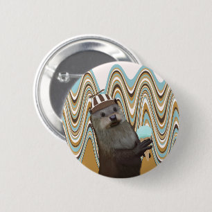 Badge Rond 5 Cm Cute Otter Tenant La Crème Glace Sur L'Arrière - p