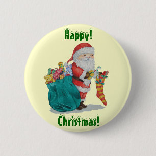 Badge Rond 5 Cm Cute père Noël souriant avec pressies bouton de 