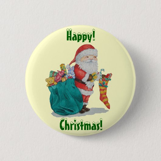 Badge Rond 5 Cm Cute père Noël souriant avec pressies bouton de no (Devant)