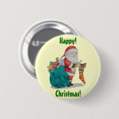Badge Rond 5 Cm Cute père Noël souriant avec pressies bouton de no (Devant & derrière)