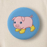 Badge Rond 5 Cm Cute Piglet Pig in Yellow Rubber Boots Blue<br><div class="desc">Vector illustration of an adorable running pig in yellow rubber boots.</div>