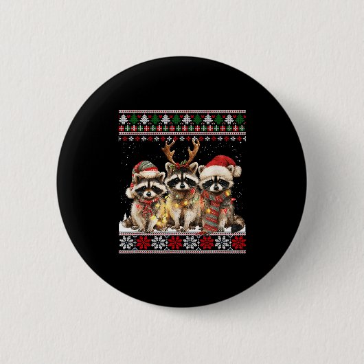 Badge Rond 5 Cm Cute Raccoon Santa Christmas Lights Ugly Xmas Swea (Devant)