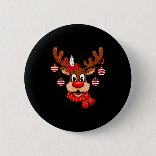 Badge Rond 5 Cm Cute Reindeer Christmas Red Nose Rudolph Xmas Kids (Devant)