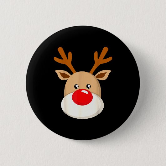 Badge Rond 5 Cm Cute Reindeer Rudolph Red Nose Christmas Antlers (Devant)