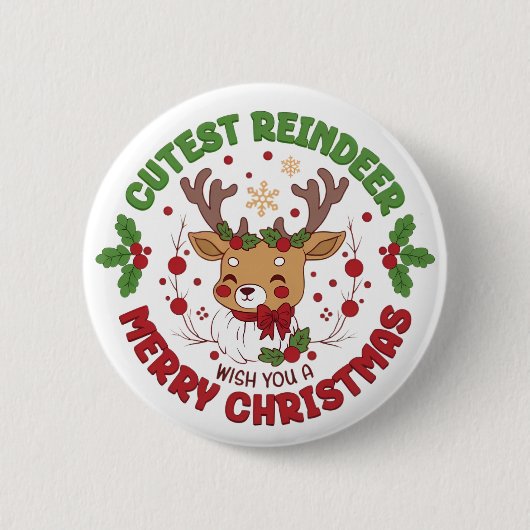 Badge Rond 5 Cm Cute Reindeer Wish You A Merry Christmas (Devant)