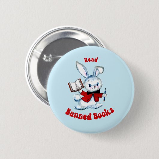 Badge Rond 5 Cm Cute Retro Bunny - Lire Livres Interdits (Devant & derrière)