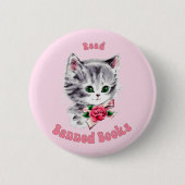 Badge Rond 5 Cm Cute Retro Chat - Lire Livres Interdits (Devant)