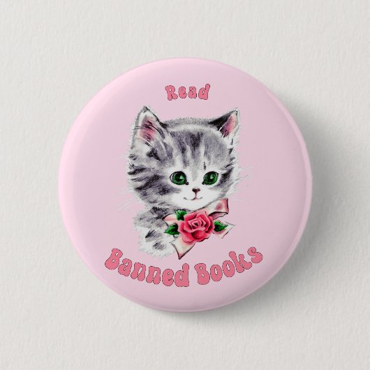 Badge Rond 5 Cm Cute Retro Chat - Lire Livres Interdits (Devant)