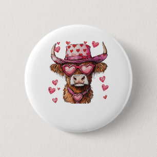 Badge Rond 5 Cm Cute Retro Highland Vache Cowboy Casquette Coeur V