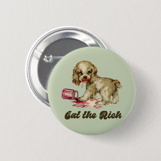 Badge Rond 5 Cm Cute Retro Puppy - Mange Rich (Devant & derrière)