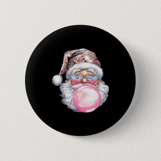 Badge Rond 5 Cm Cute Retro Santa Christmas Blowing Bubble Gum Vint (Devant)