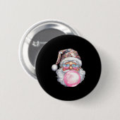 Badge Rond 5 Cm Cute Retro Santa Christmas Blowing Bubble Gum Vint (Devant & derrière)