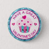 Badge Rond 5 Cm Cute rose et bleu Coeur Cupcake Saint Valentin (Devant)