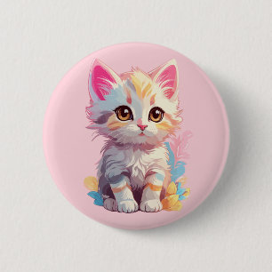 Badge Rond 5 Cm Cute rose jaune Kawaii Kitten