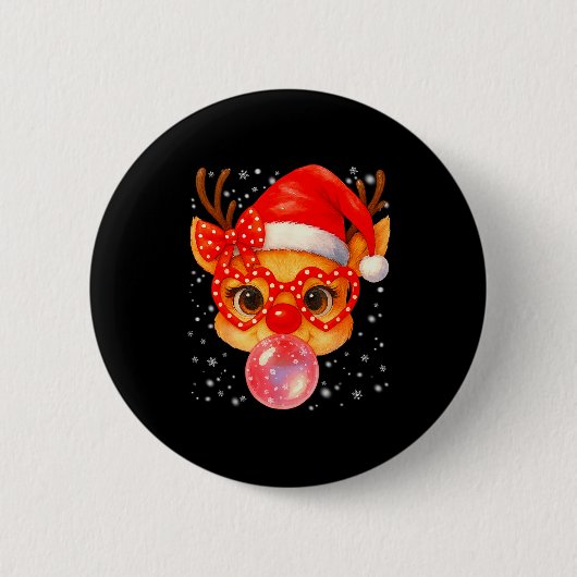 Badge Rond 5 Cm Cute Rudolph Red Nose Bubble Gum Christmas Xmas Gi (Devant)