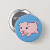 Badge Rond 5 Cm Cute Running Piglet Pig on Blue (Devant & derrière)